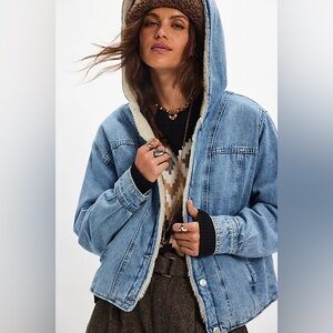 Free People Asher Cozy Denim Sherpa Lined Jacket in Blue